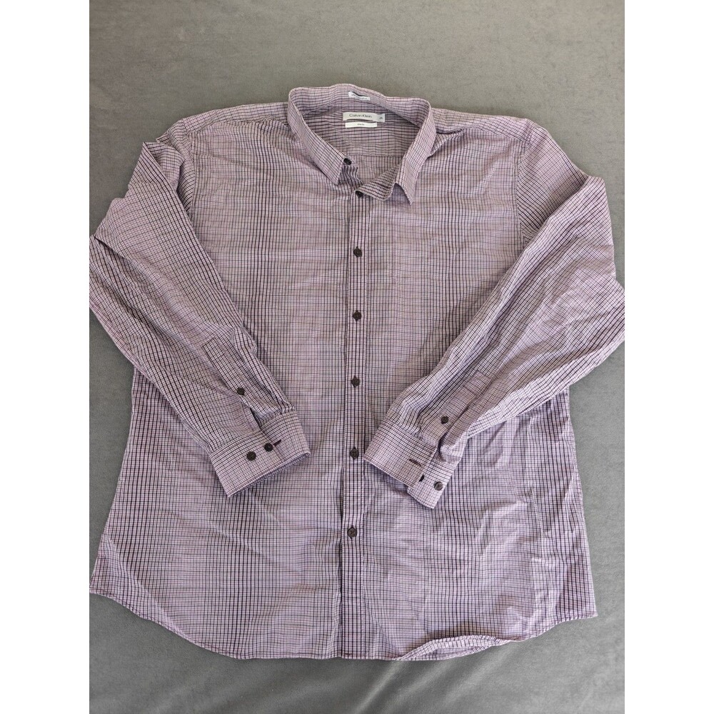 Calvin Klein 2XL Slim Fit Button Up Shirt Purple Check Long Sleeve